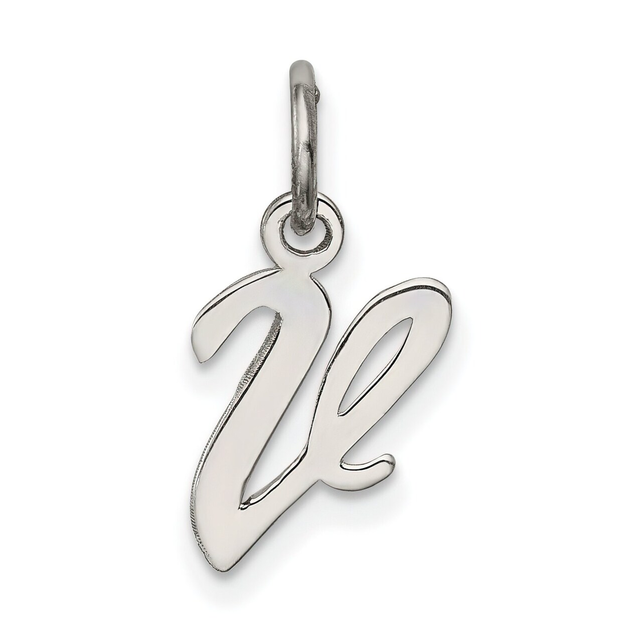 Sterling Silver Small Script Initial Letter V Charm Jewerly 16mm x 8mm